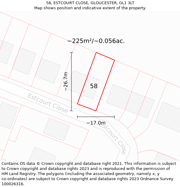 58, ESTCOURT CLOSE, GLOUCESTER, GL1 3LT: Plot and title map