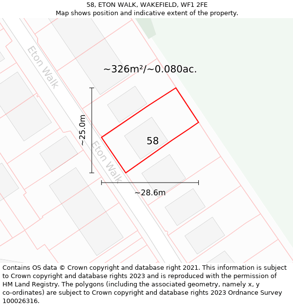 58, ETON WALK, WAKEFIELD, WF1 2FE: Plot and title map