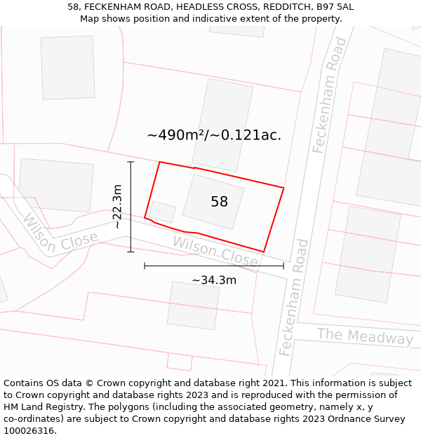 58, FECKENHAM ROAD, HEADLESS CROSS, REDDITCH, B97 5AL: Plot and title map