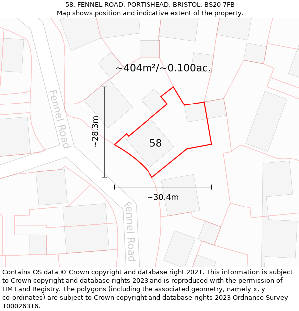 58, FENNEL ROAD, PORTISHEAD, BRISTOL, BS20 7FB: Plot and title map