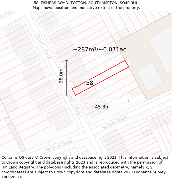 58, FISHERS ROAD, TOTTON, SOUTHAMPTON, SO40 9HU: Plot and title map