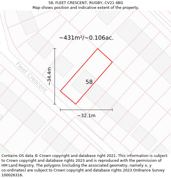 58, FLEET CRESCENT, RUGBY, CV21 4BG: Plot and title map