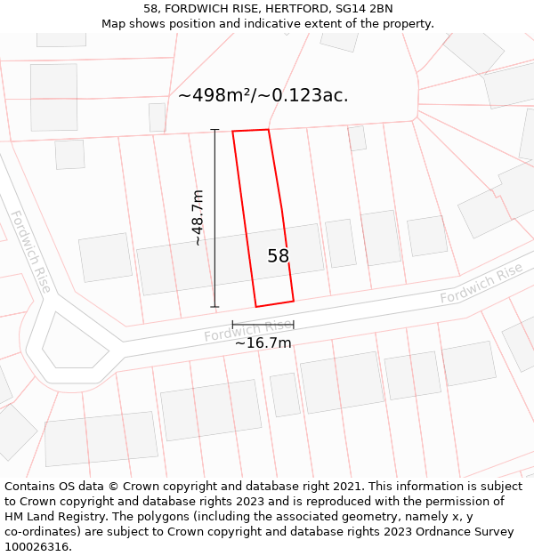 58, FORDWICH RISE, HERTFORD, SG14 2BN: Plot and title map