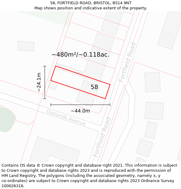 58, FORTFIELD ROAD, BRISTOL, BS14 9NT: Plot and title map