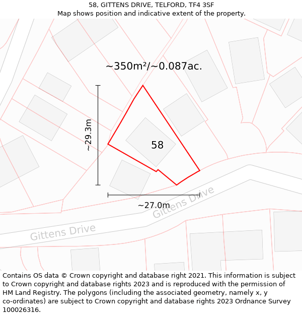 58, GITTENS DRIVE, TELFORD, TF4 3SF: Plot and title map