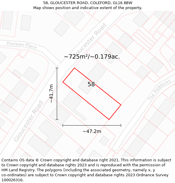 58, GLOUCESTER ROAD, COLEFORD, GL16 8BW: Plot and title map