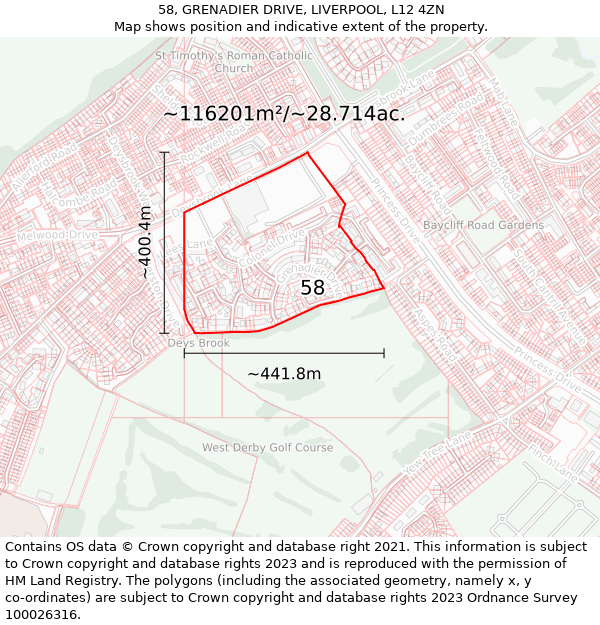 58, GRENADIER DRIVE, LIVERPOOL, L12 4ZN: Plot and title map
