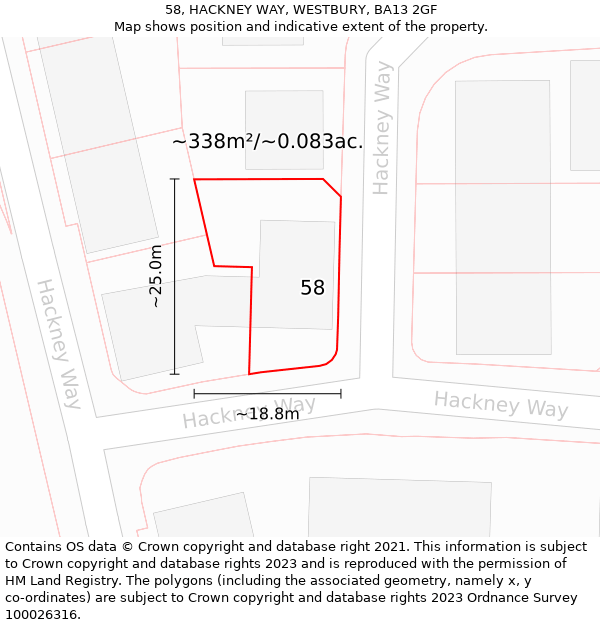 58, HACKNEY WAY, WESTBURY, BA13 2GF: Plot and title map