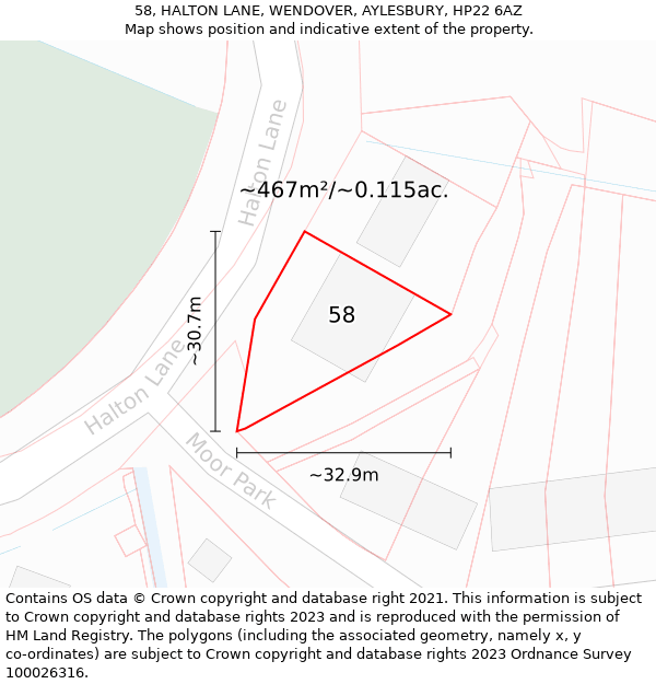 58, HALTON LANE, WENDOVER, AYLESBURY, HP22 6AZ: Plot and title map