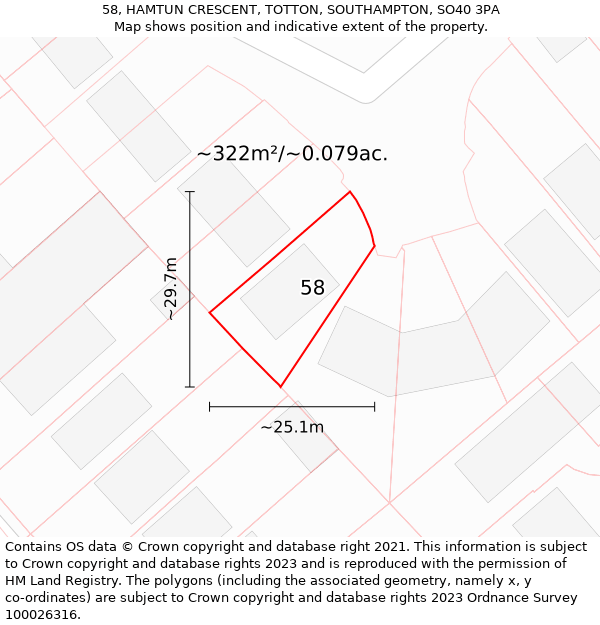 58, HAMTUN CRESCENT, TOTTON, SOUTHAMPTON, SO40 3PA: Plot and title map