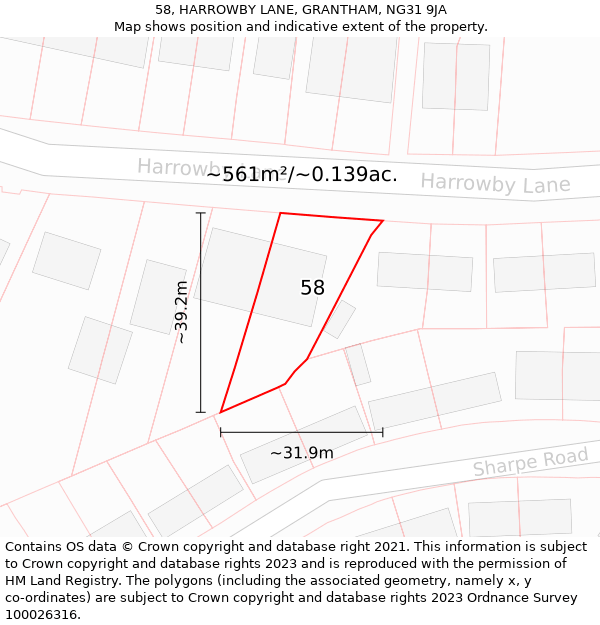 58, HARROWBY LANE, GRANTHAM, NG31 9JA: Plot and title map