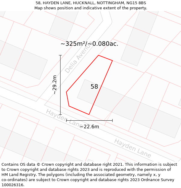 58, HAYDEN LANE, HUCKNALL, NOTTINGHAM, NG15 8BS: Plot and title map