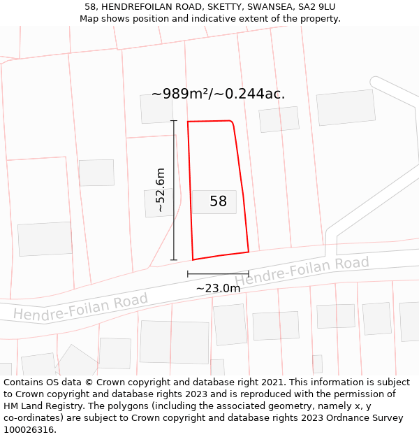 58, HENDREFOILAN ROAD, SKETTY, SWANSEA, SA2 9LU: Plot and title map