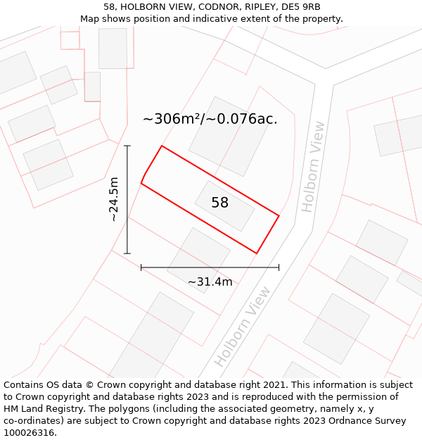 58, HOLBORN VIEW, CODNOR, RIPLEY, DE5 9RB: Plot and title map