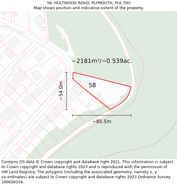 58, HOLTWOOD ROAD, PLYMOUTH, PL6 7HU: Plot and title map