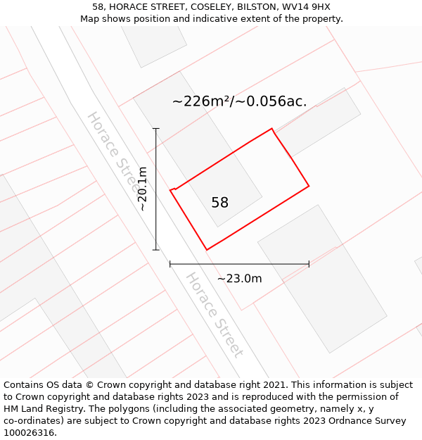 58, HORACE STREET, COSELEY, BILSTON, WV14 9HX: Plot and title map