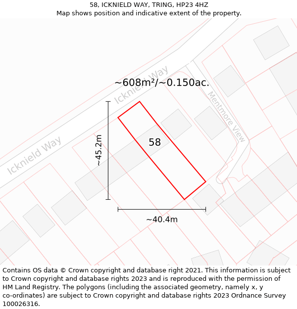 58, ICKNIELD WAY, TRING, HP23 4HZ: Plot and title map