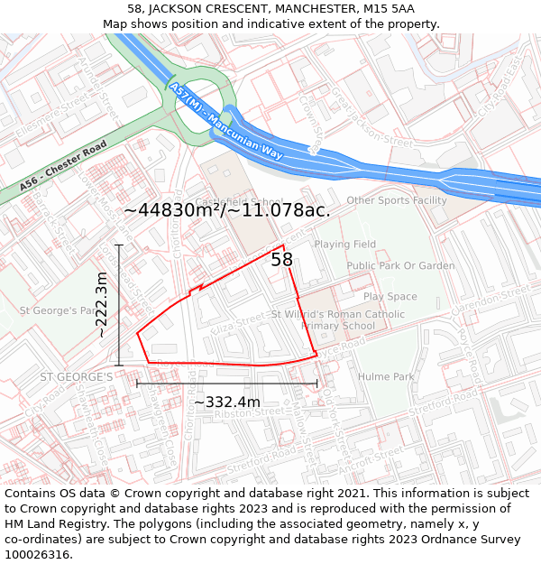 58, JACKSON CRESCENT, MANCHESTER, M15 5AA: Plot and title map