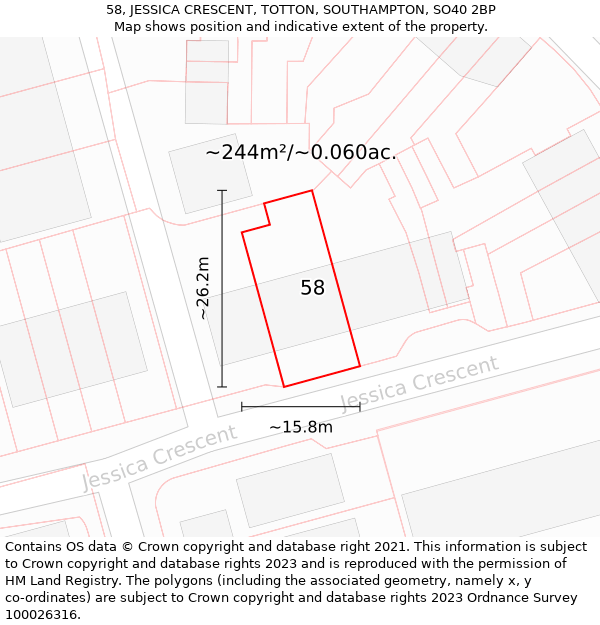 58, JESSICA CRESCENT, TOTTON, SOUTHAMPTON, SO40 2BP: Plot and title map