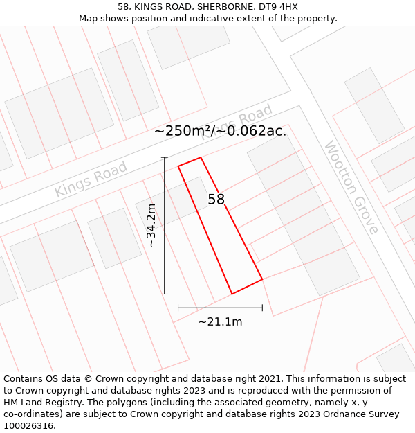 58, KINGS ROAD, SHERBORNE, DT9 4HX: Plot and title map