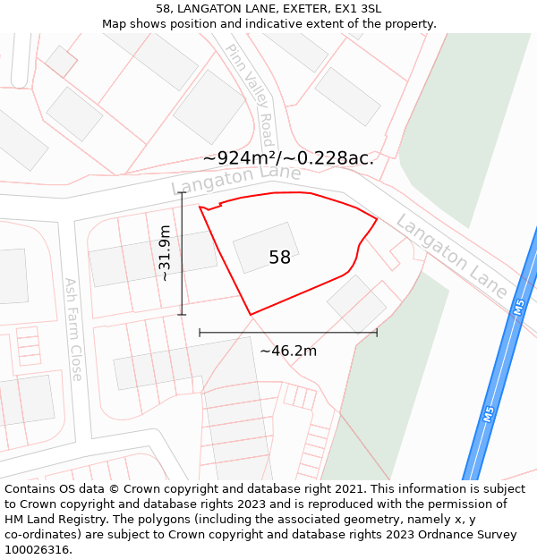 58, LANGATON LANE, EXETER, EX1 3SL: Plot and title map