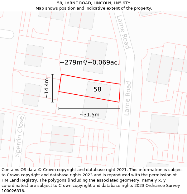 58, LARNE ROAD, LINCOLN, LN5 9TY: Plot and title map