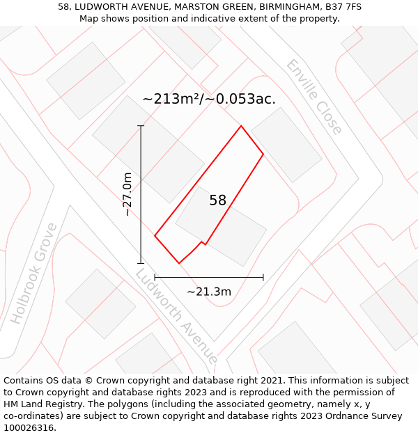 58, LUDWORTH AVENUE, MARSTON GREEN, BIRMINGHAM, B37 7FS: Plot and title map