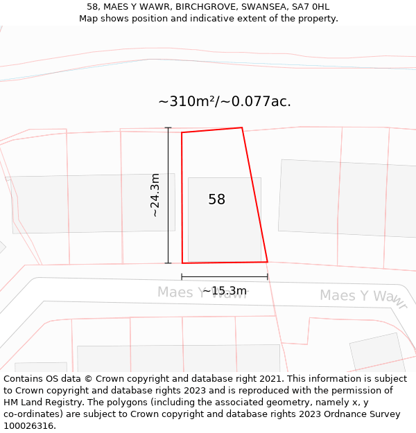 58, MAES Y WAWR, BIRCHGROVE, SWANSEA, SA7 0HL: Plot and title map