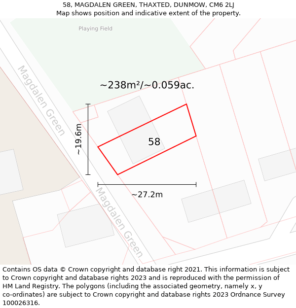 58, MAGDALEN GREEN, THAXTED, DUNMOW, CM6 2LJ: Plot and title map