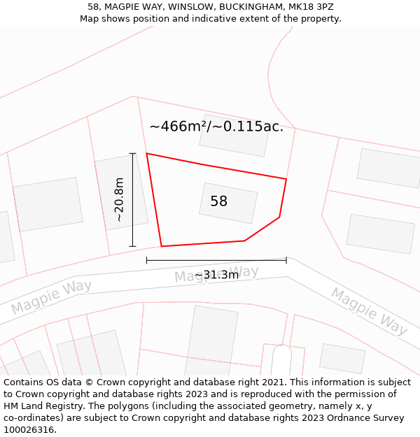 58, MAGPIE WAY, WINSLOW, BUCKINGHAM, MK18 3PZ: Plot and title map