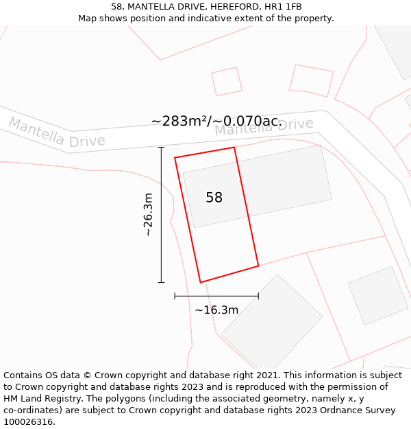58, MANTELLA DRIVE, HEREFORD, HR1 1FB: Plot and title map