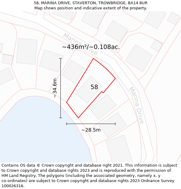 58, MARINA DRIVE, STAVERTON, TROWBRIDGE, BA14 8UR: Plot and title map