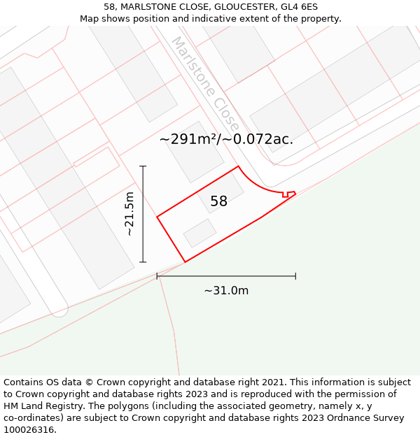 58, MARLSTONE CLOSE, GLOUCESTER, GL4 6ES: Plot and title map