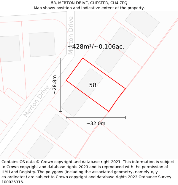 58, MERTON DRIVE, CHESTER, CH4 7PQ: Plot and title map