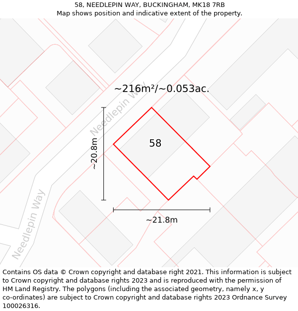 58, NEEDLEPIN WAY, BUCKINGHAM, MK18 7RB: Plot and title map