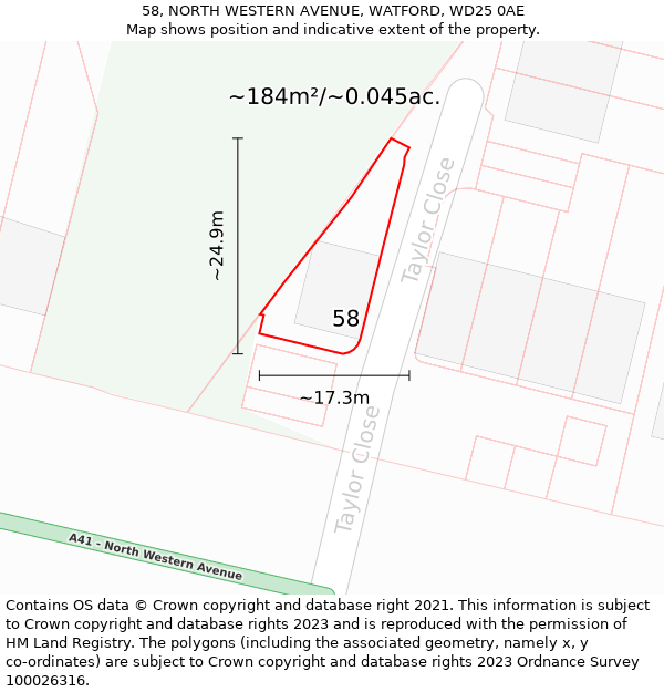 58, NORTH WESTERN AVENUE, WATFORD, WD25 0AE: Plot and title map