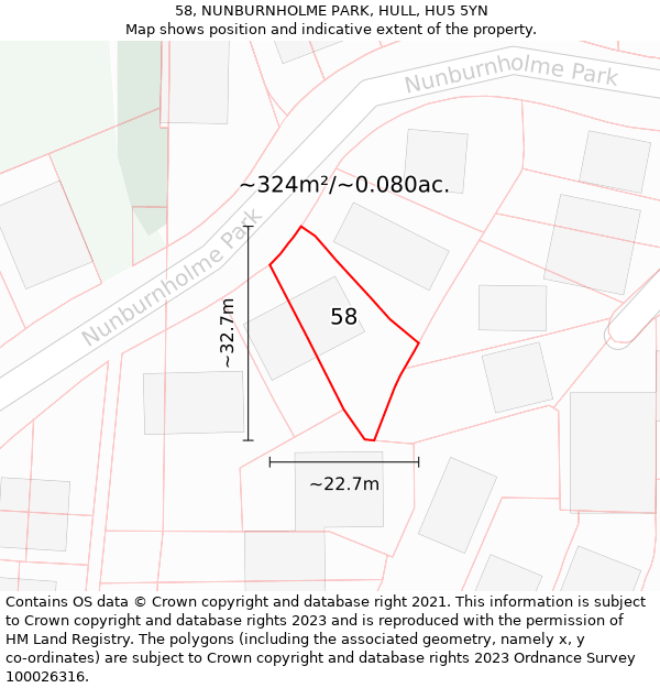 58, NUNBURNHOLME PARK, HULL, HU5 5YN: Plot and title map