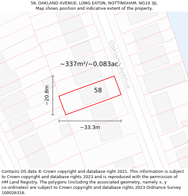 58, OAKLAND AVENUE, LONG EATON, NOTTINGHAM, NG10 3JL: Plot and title map