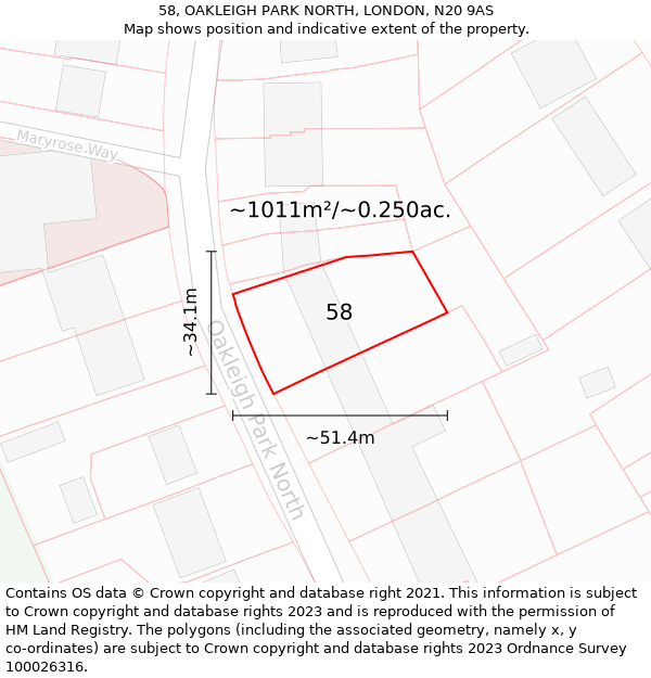 58, OAKLEIGH PARK NORTH, LONDON, N20 9AS: Plot and title map