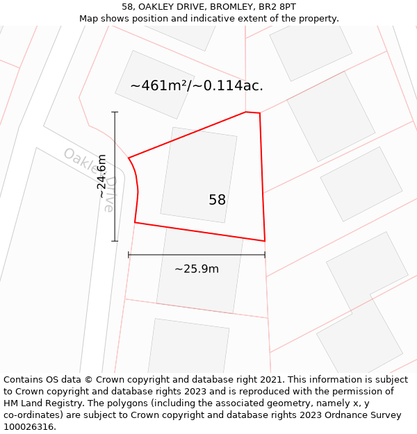 58, OAKLEY DRIVE, BROMLEY, BR2 8PT: Plot and title map