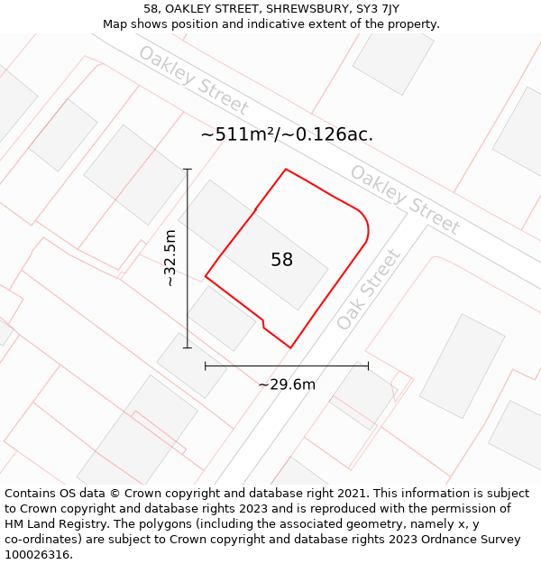 58, OAKLEY STREET, SHREWSBURY, SY3 7JY: Plot and title map