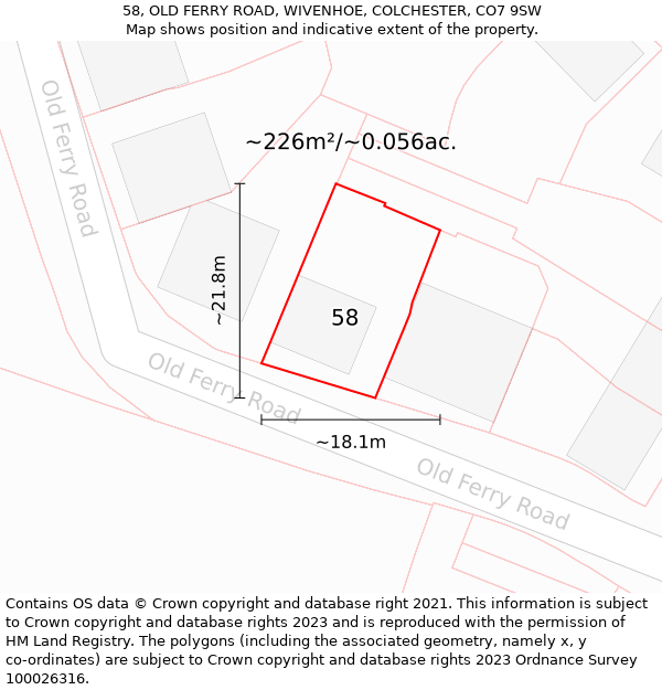 58, OLD FERRY ROAD, WIVENHOE, COLCHESTER, CO7 9SW: Plot and title map