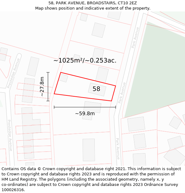 58, PARK AVENUE, BROADSTAIRS, CT10 2EZ: Plot and title map