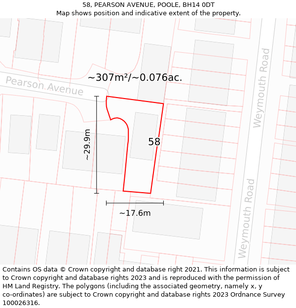 58, PEARSON AVENUE, POOLE, BH14 0DT: Plot and title map