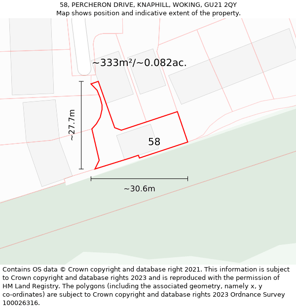 58, PERCHERON DRIVE, KNAPHILL, WOKING, GU21 2QY: Plot and title map