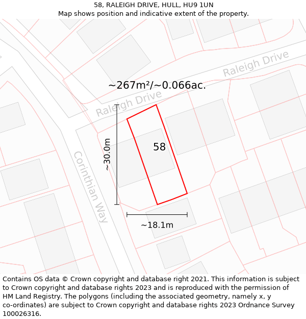 58, RALEIGH DRIVE, HULL, HU9 1UN: Plot and title map