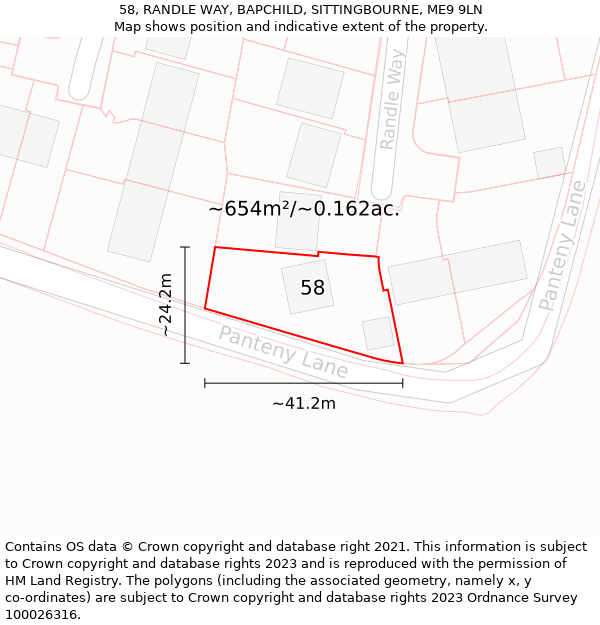 58, RANDLE WAY, BAPCHILD, SITTINGBOURNE, ME9 9LN: Plot and title map