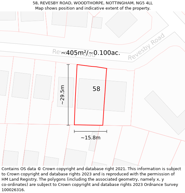 58, REVESBY ROAD, WOODTHORPE, NOTTINGHAM, NG5 4LL: Plot and title map