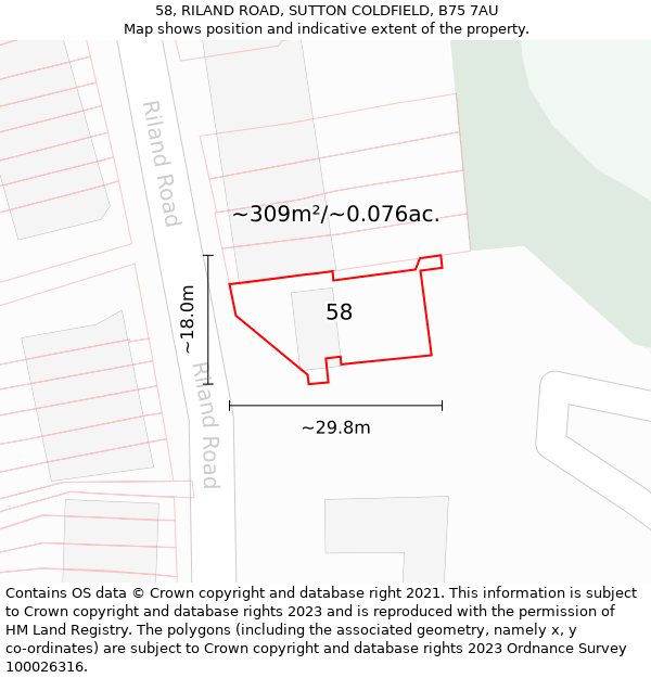 58, RILAND ROAD, SUTTON COLDFIELD, B75 7AU: Plot and title map