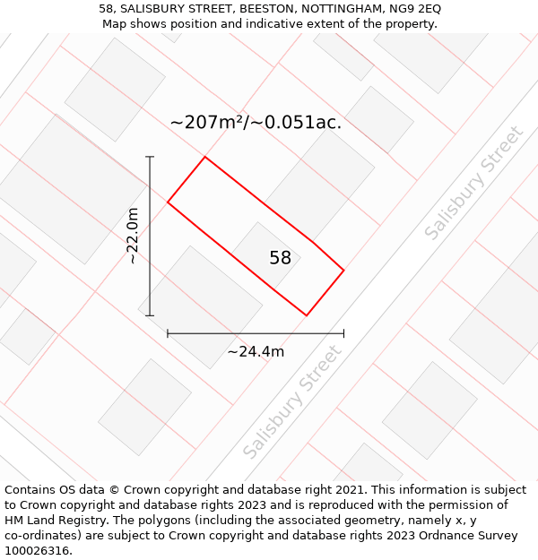 58, SALISBURY STREET, BEESTON, NOTTINGHAM, NG9 2EQ: Plot and title map